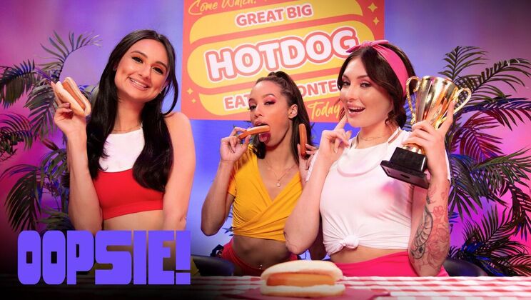 [Oopsie!] - Small Tits and Big Appetites: A Lesbian Dong Contest - Eliza Ibarra - Alexis Tae - Charlotte Sins