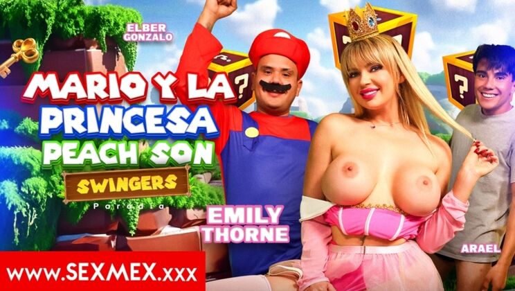 [SEXMEX] - Brunette Emily Thorne in Mario and Princess Peach Swingers - Big Ass, Blowjob, Hardcore - Emily Thorne