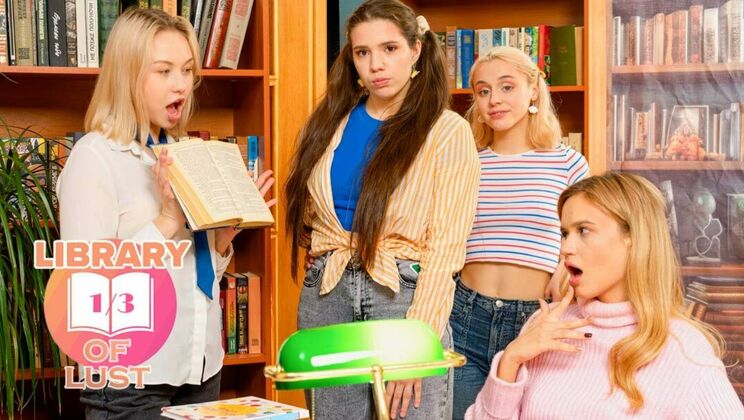 [ClubSweethearts] - Blonde Brunette Foursome - Hot Kissing & Socks Fun in Library of Lust - Sara Bork - Novella Night - Nice Viki - Molly Cute