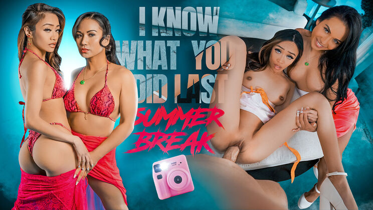 Brunette Jade Kimiko and Skinny Lana Violet Lick Pussy and Suck Cock Together