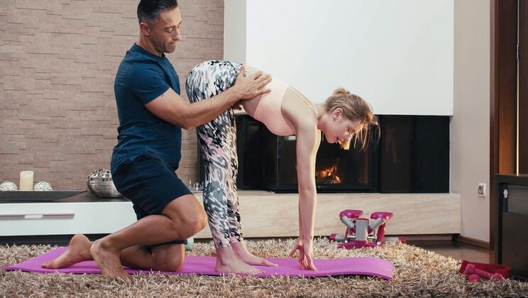 Doggystyle Sex With Brunette Yoga Queen On Couch