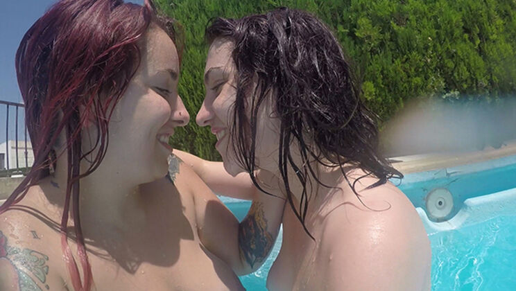 Eva & Sharruska: Slippery Poolside Lesbian Foot Fetish