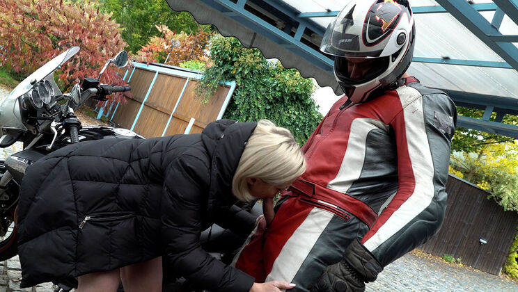 Biker Gets Blown By A Blonde